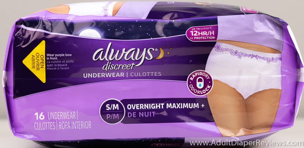 Always Discreet Overnight Maximum Small Medium Underwear Bag Top