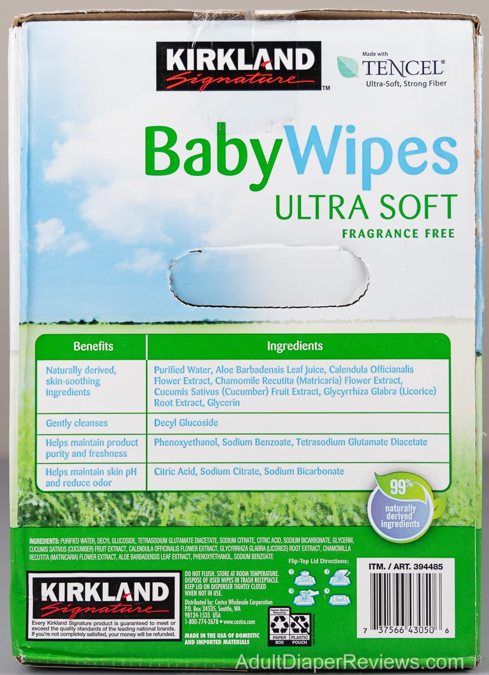 Kirkland Baby Wipes Ultra Soft left with UPC