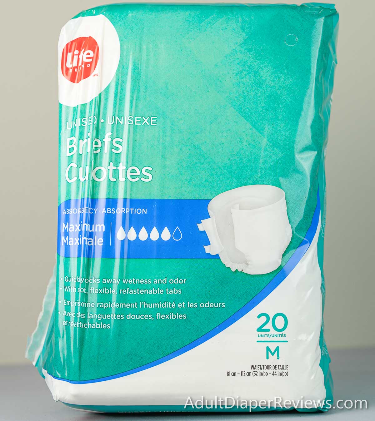 Life Brand Adult Briefs back of bag.