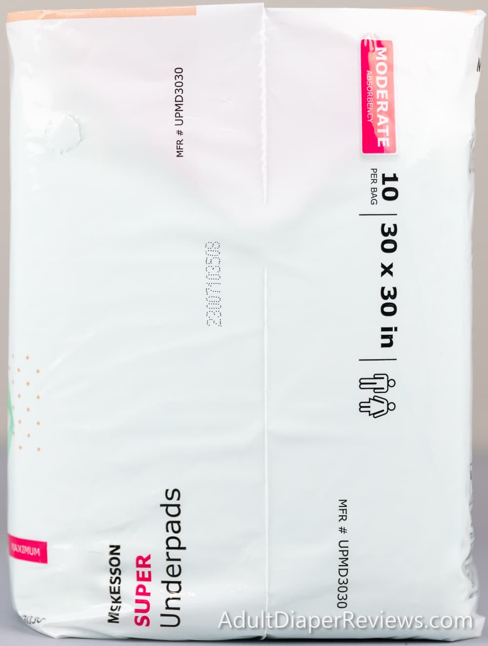 Side of Mckesson Super Underpads Moderate with sizing