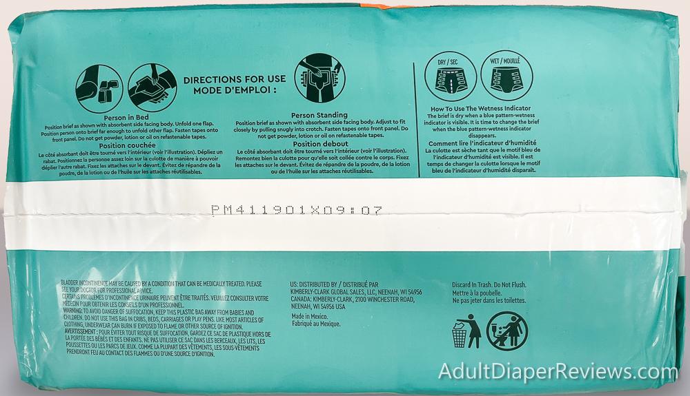 Depend Protection With Tabs Medium Side of bag info