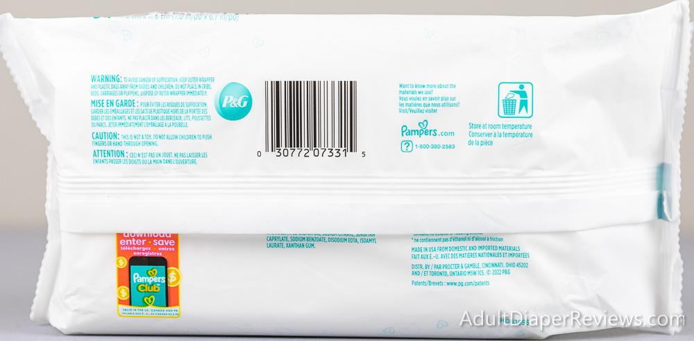 Pampers Sensitive Wipes bag Bottom showing UPC