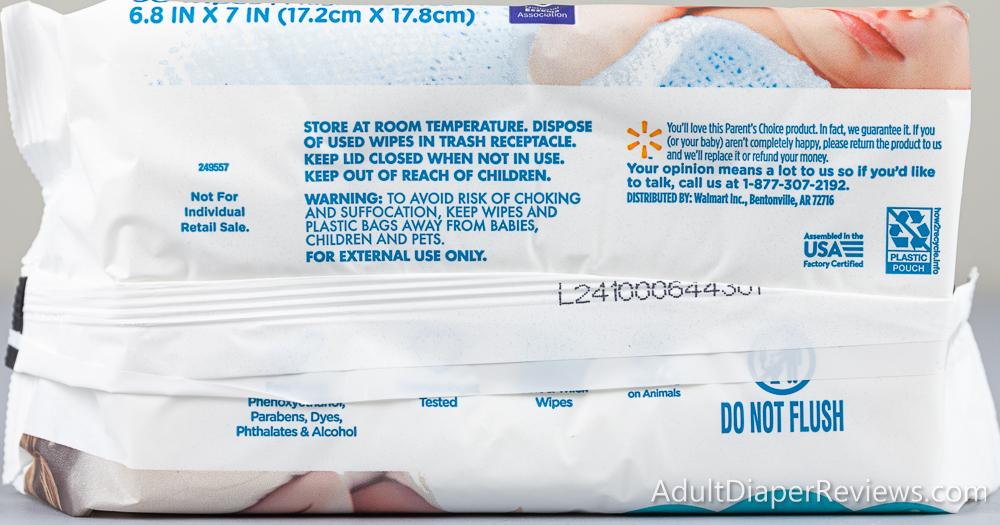 Parents Choice Ultra Sensitive Wipes Bag Bottom Information