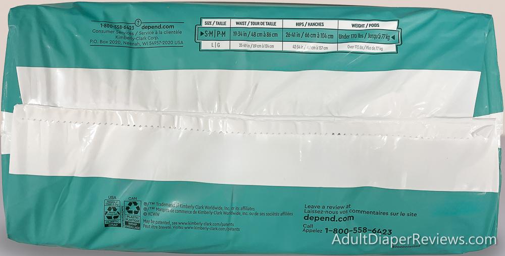 Depend Protection With Tabs Medium Bottom of Bag with size information