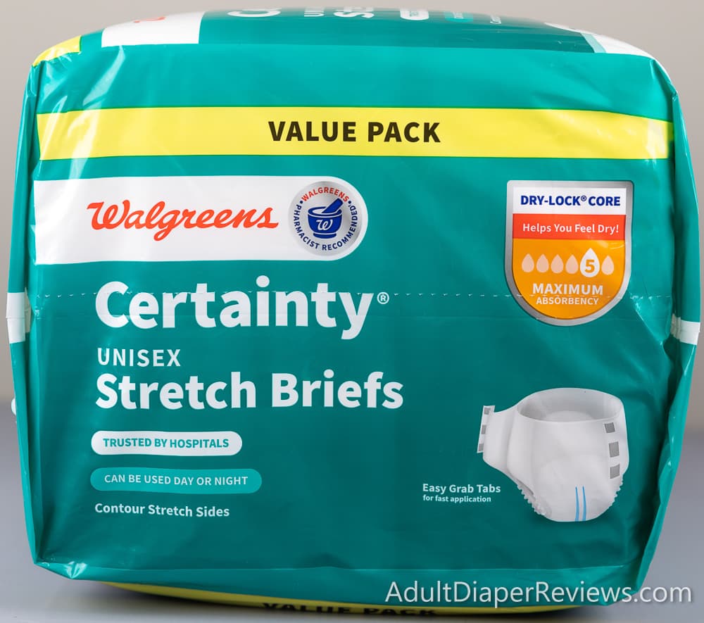 Walgreens Certainty Stretch Briefs Large Top of Bag