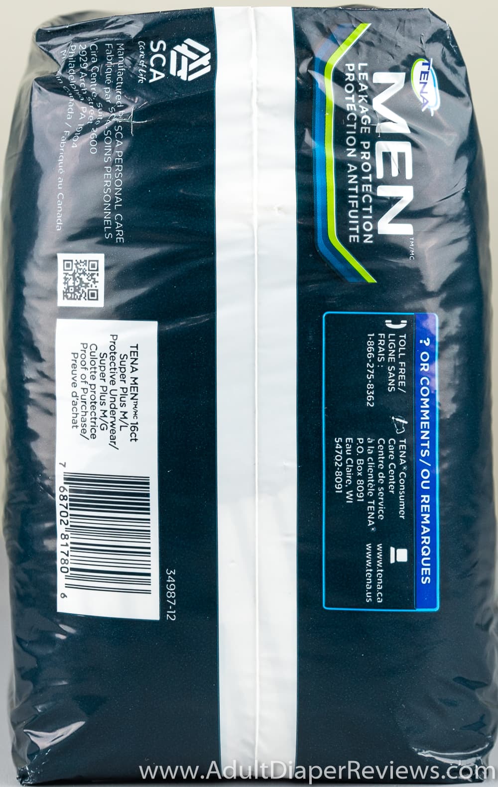 Tena Men Super Plus Medium Large Underwear Bag Right With UPC